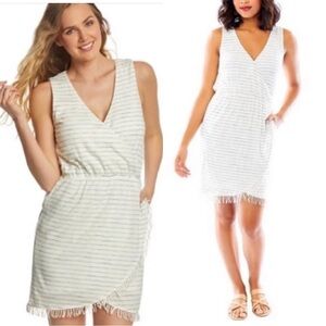 Carve Designs Kendall Fringe White Water Stripe Dress XS